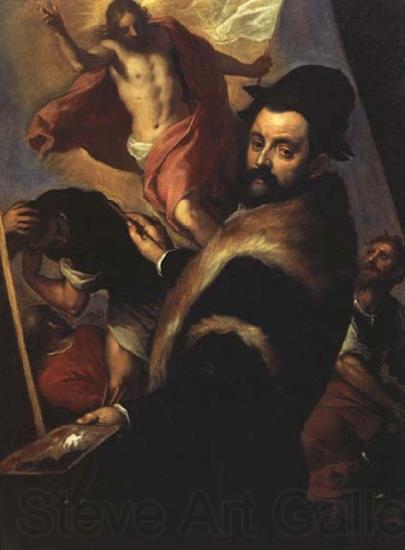 PALMA GIOVANE Self-Portrait Painting the Resurrection of Christ